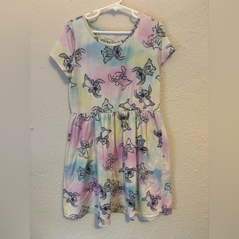 Girls Pastel Tie-Dye Stitch Print Casual Dress